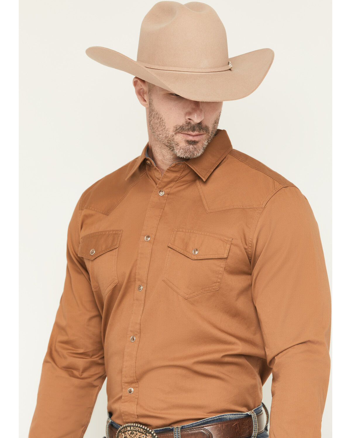 Image #2 - Cody James Men's Treadstone Solid Long Sleeve Snap Western Shirt - Big, Camel, hi-res