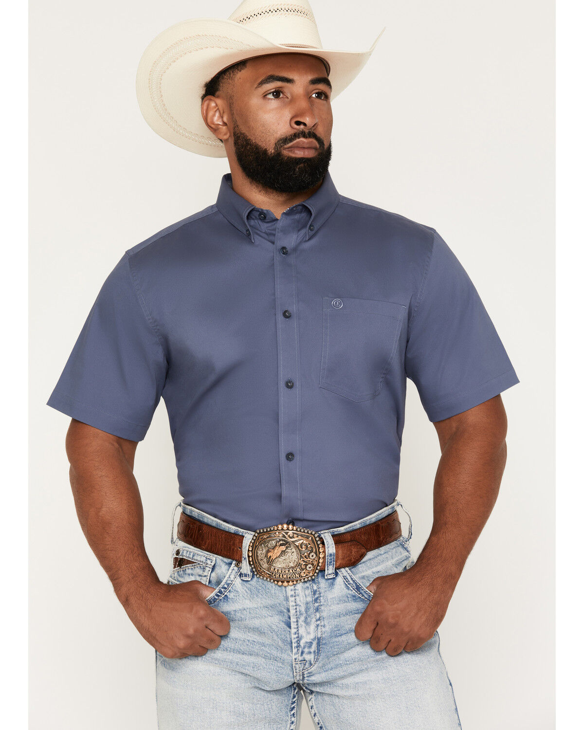 Cody James Men's Solid Twill Short Sleeve Button-Down Stretch Western Shirt, Slate, hi-res