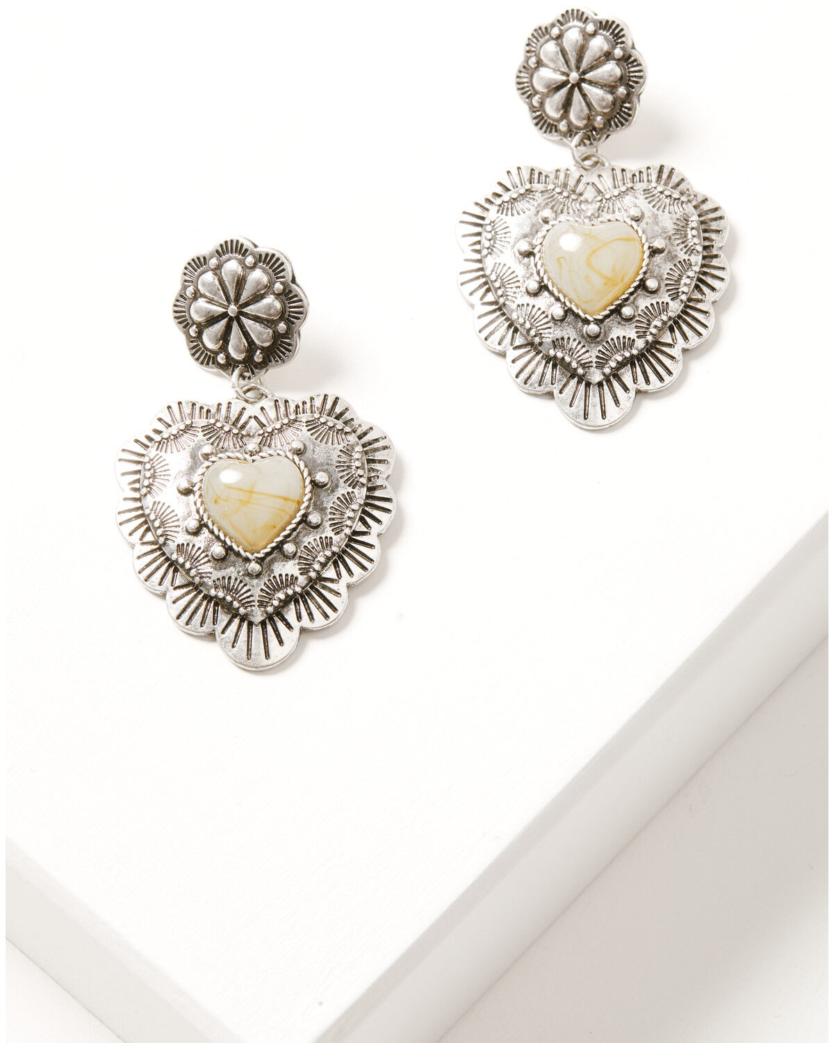 Shyanne Women's Statement Heart Earrings, Silver, hi-res