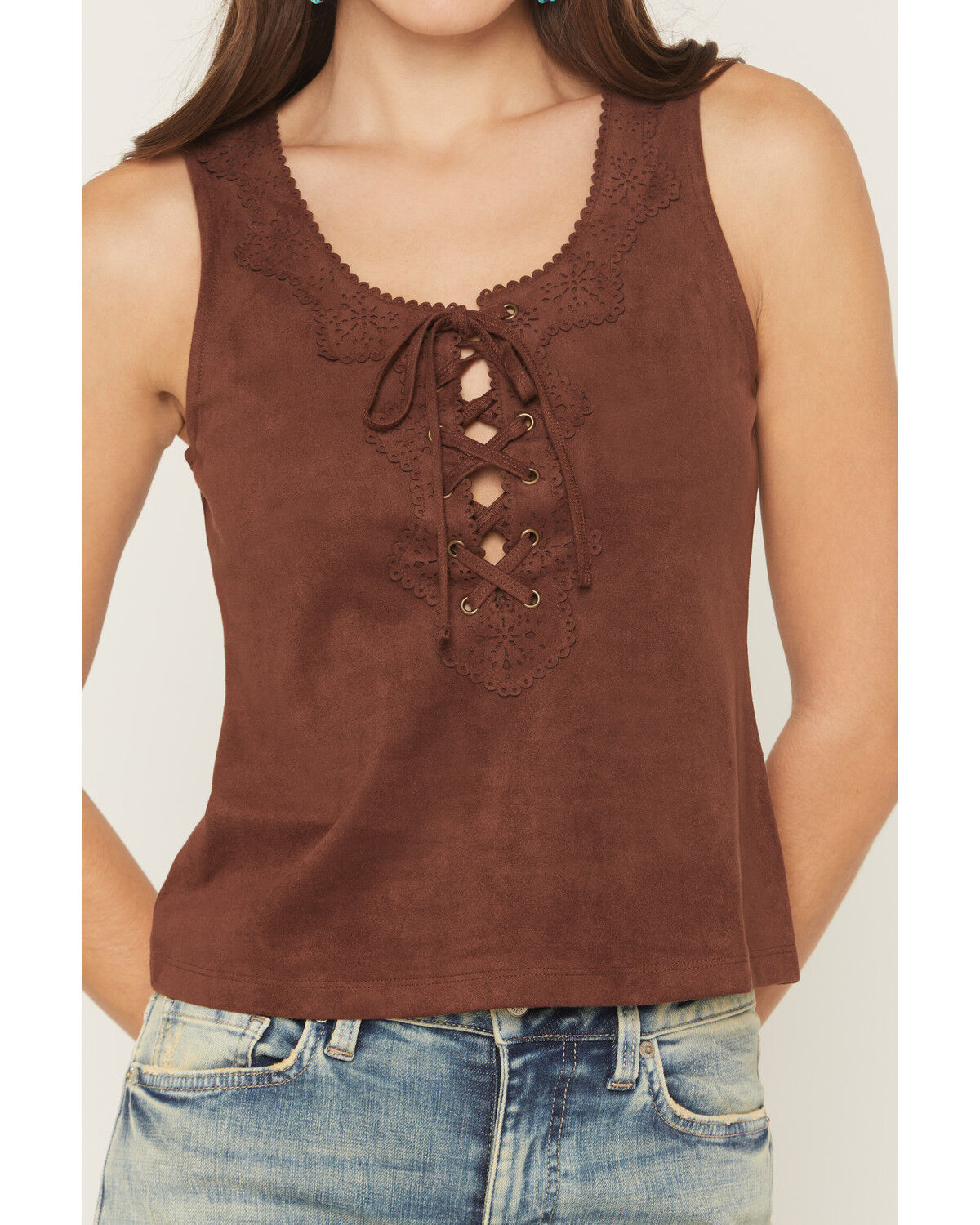 Image #3 - Shyanne Women's Cut Out Tie-Front Tank, Chocolate, hi-res