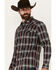 Image #2 - Moonshine Spirit&reg; Men's Lone Horn Plaid Print Long Sleeve Snap Western Shirt, Burgundy, hi-res