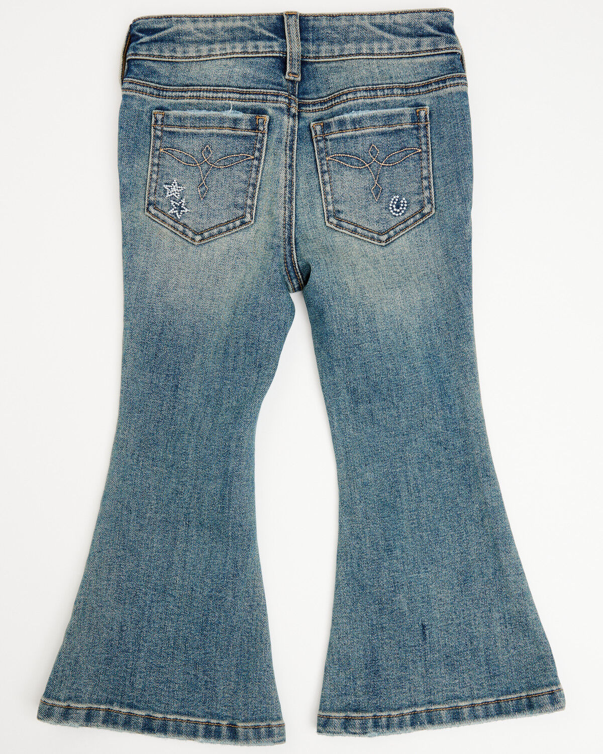 Image #4 - Shyanne Toddler Girls' Amber Dark Wash Embroidered Lacey Flare Stretch Denim Jeans, Dark Wash, hi-res
