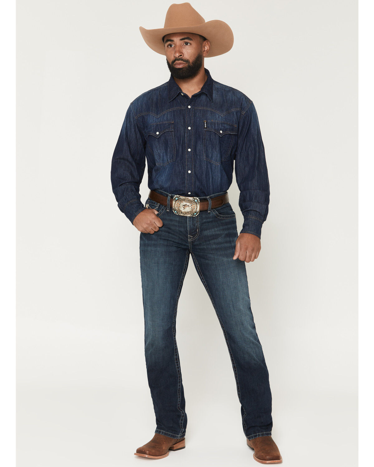 Image #1 - Cinch Men's Boot Barn Exclusive Ian Dark Wash Slim Bootcut Performance Stretch Denim Jeans, Indigo, hi-res