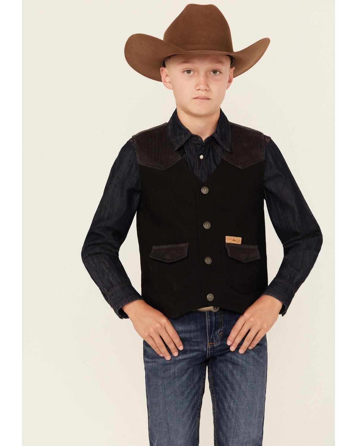 Powder River Outfitters Boys' Corduroy Vest, Black, hi-res