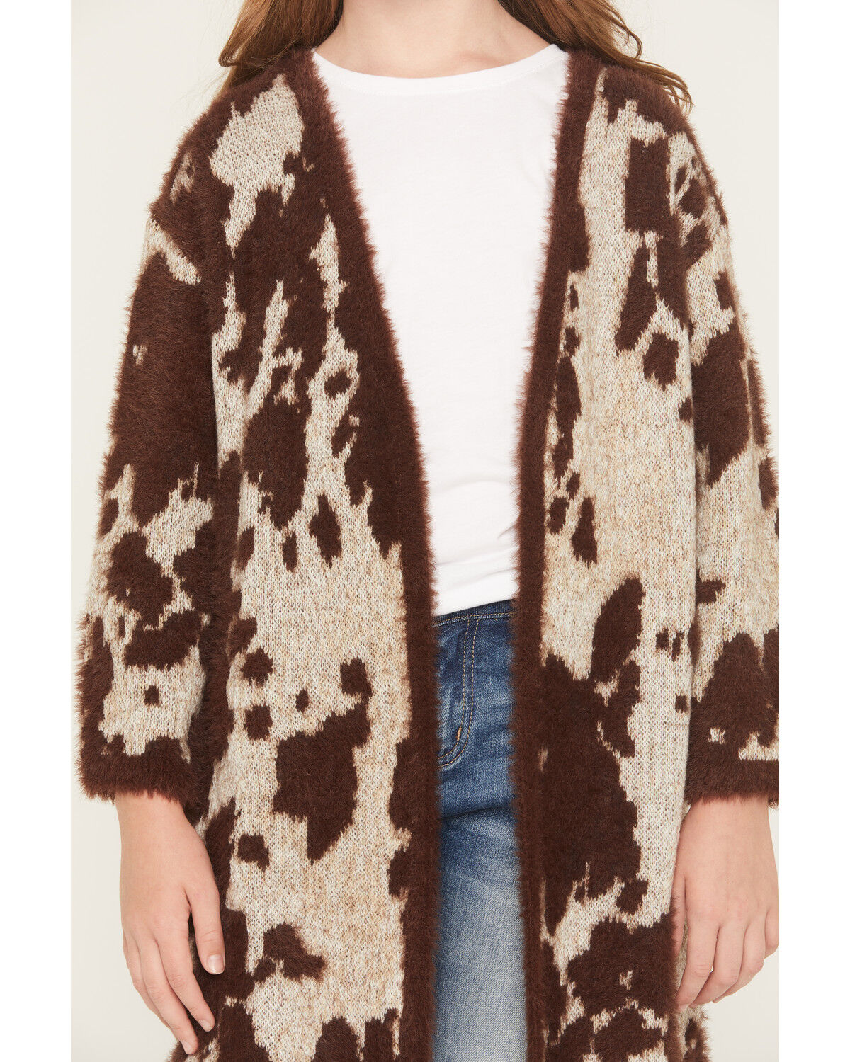 Image #3 - Shyanne Girls' Nellie Cow Print Eyelash Knit Cardigan, Brown, hi-res