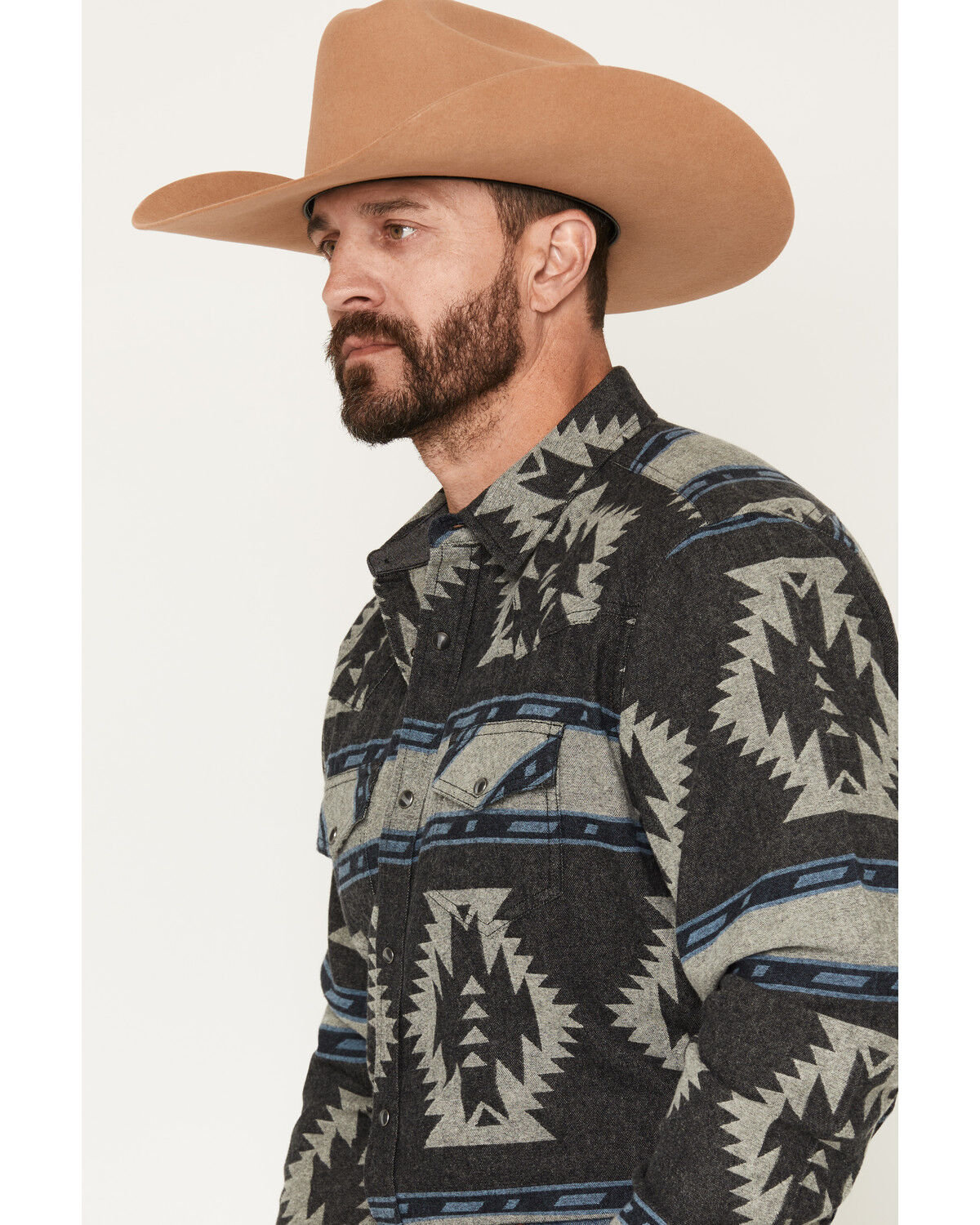 Image #2 - Cody James Men's Sun Burn Southwestern Print Long Sleeve Snap Flannel Shirt, Black, hi-res