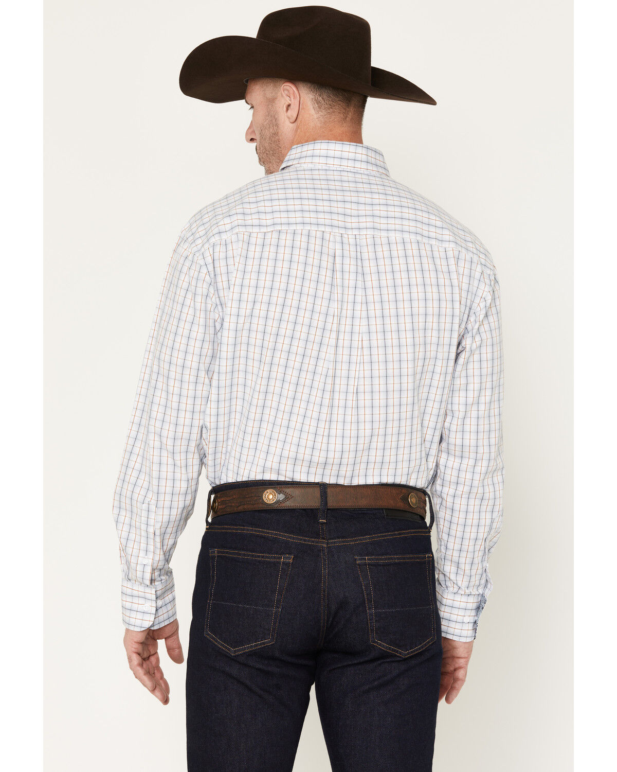 Image #4 - George Strait by Wrangler Men's Plaid Print Long Sleeve Button-Down Stretch Western Shirt, White, hi-res