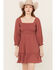 Image #1 - Jolt Women's Rouched Front Embroidered Dress, Rust Copper, hi-res