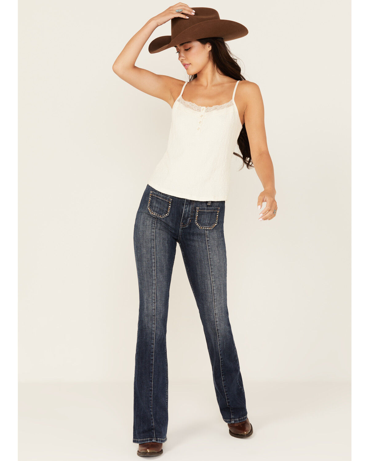 Idyllwind Women's Hadley Dark Wash High Rise Embellished Flare Stretch Denim Jeans, Dark Wash, hi-res