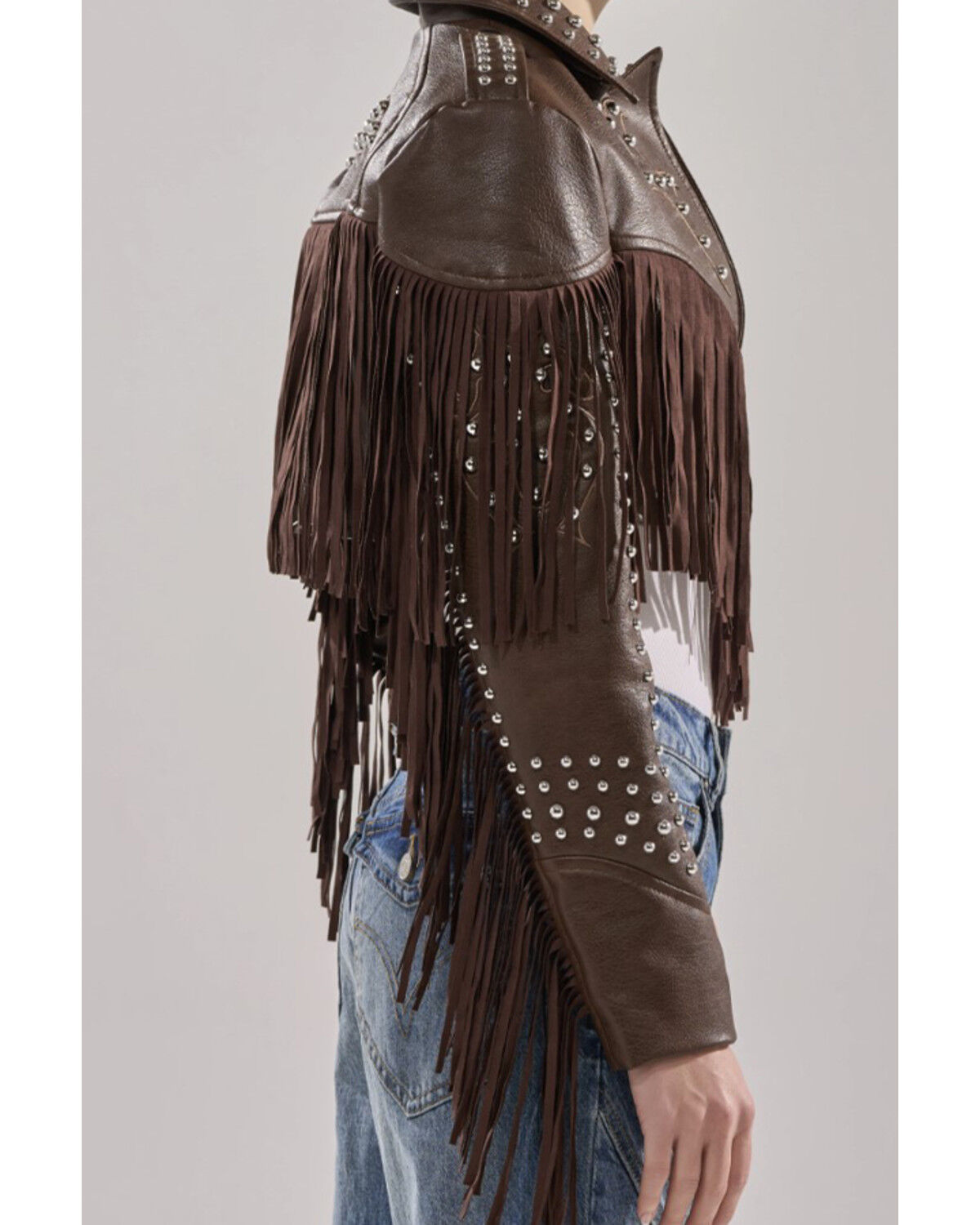 Image #2 - Azalea Wang Women's Reece Faux Leather Fringe Cropped Jacket, Brown, hi-res