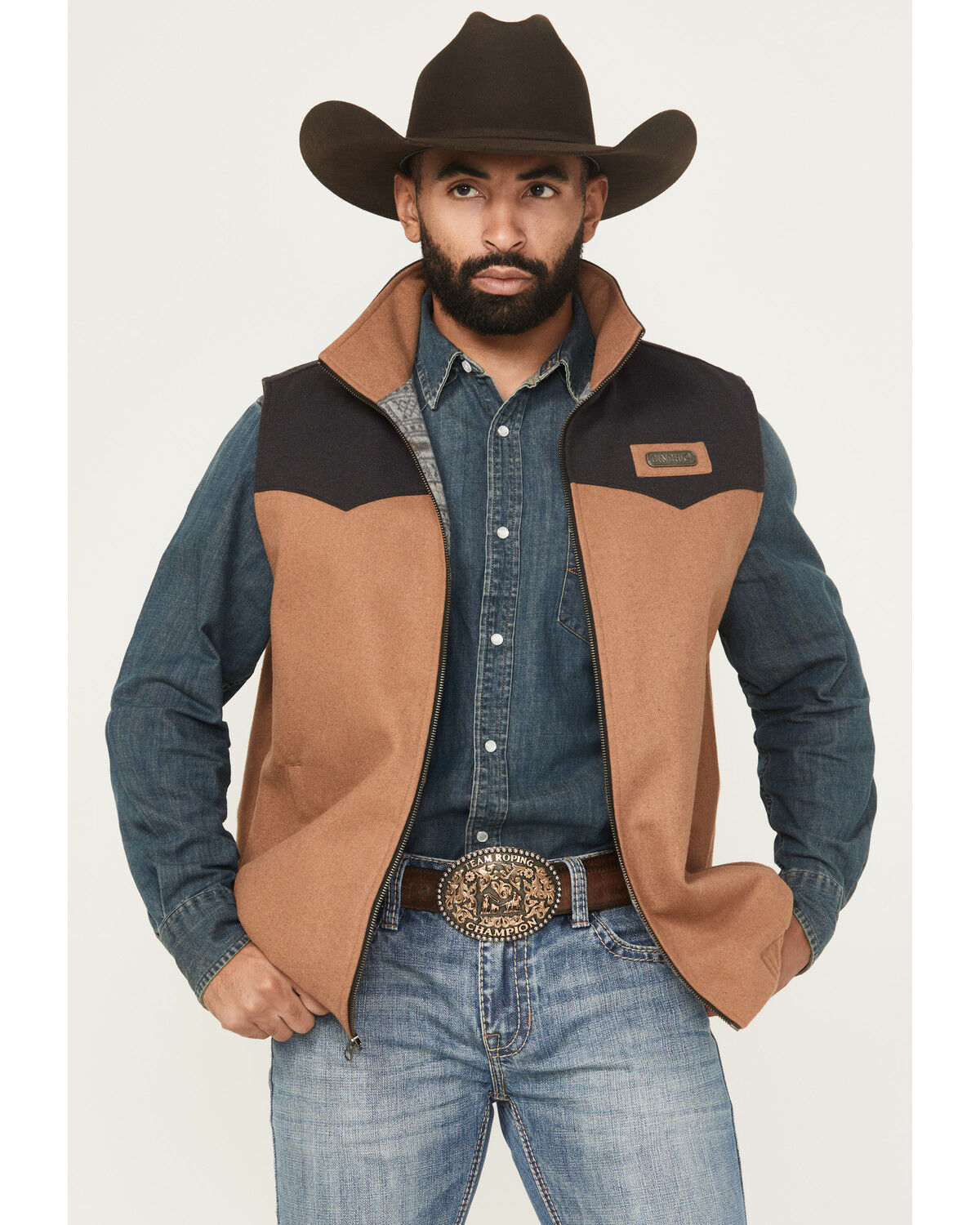 Image #1 - Cinch Men's Wooly Concealed Carry Vest, Brown, hi-res
