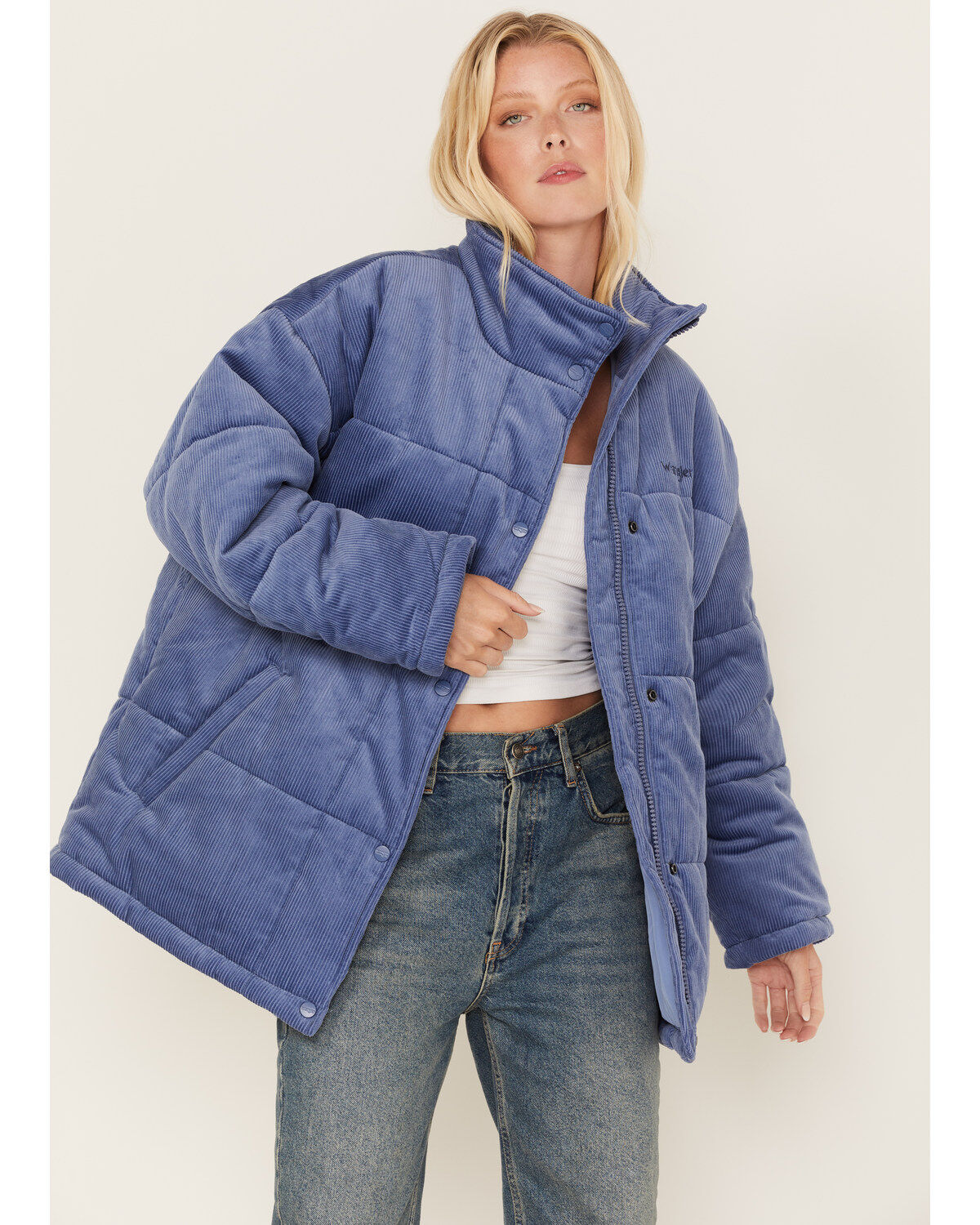 Wrangler Women's Corduroy Oversized Puffer Jacket, Blue, hi-res