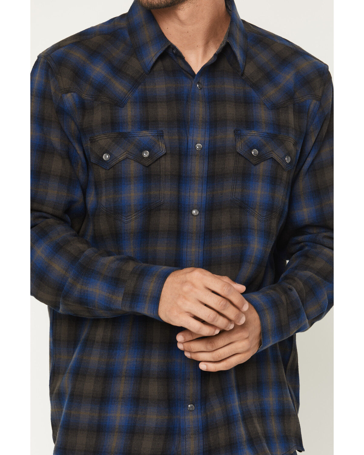 Image #3 - Moonshine Spirit&reg; Men's Stage Light Plaid Print Long Sleeve Snap Flannel Shirt, Blue, hi-res