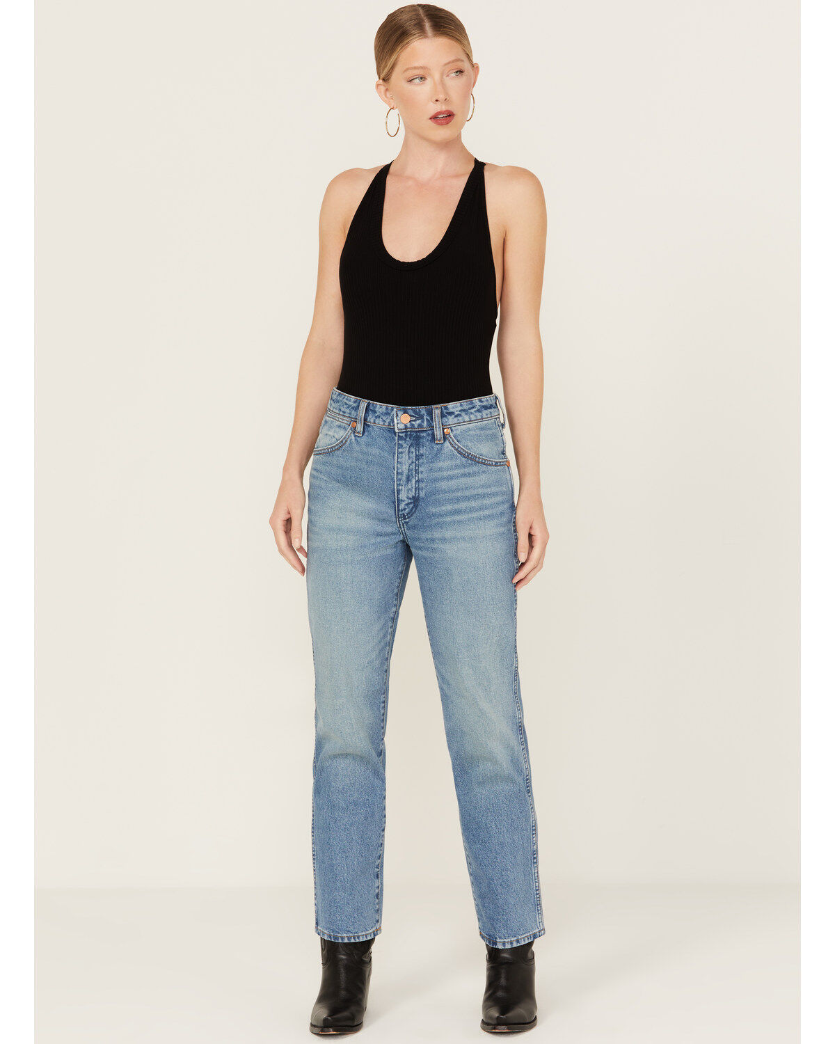 Image #1 - Wrangler Women's Wild West Light Wash High Rise Straight Jeans, Light Wash, hi-res