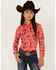Image #1 - Cruel Girl Girls' Conversation Print Long Sleeve Button-Down Western Shirt , Coral, hi-res