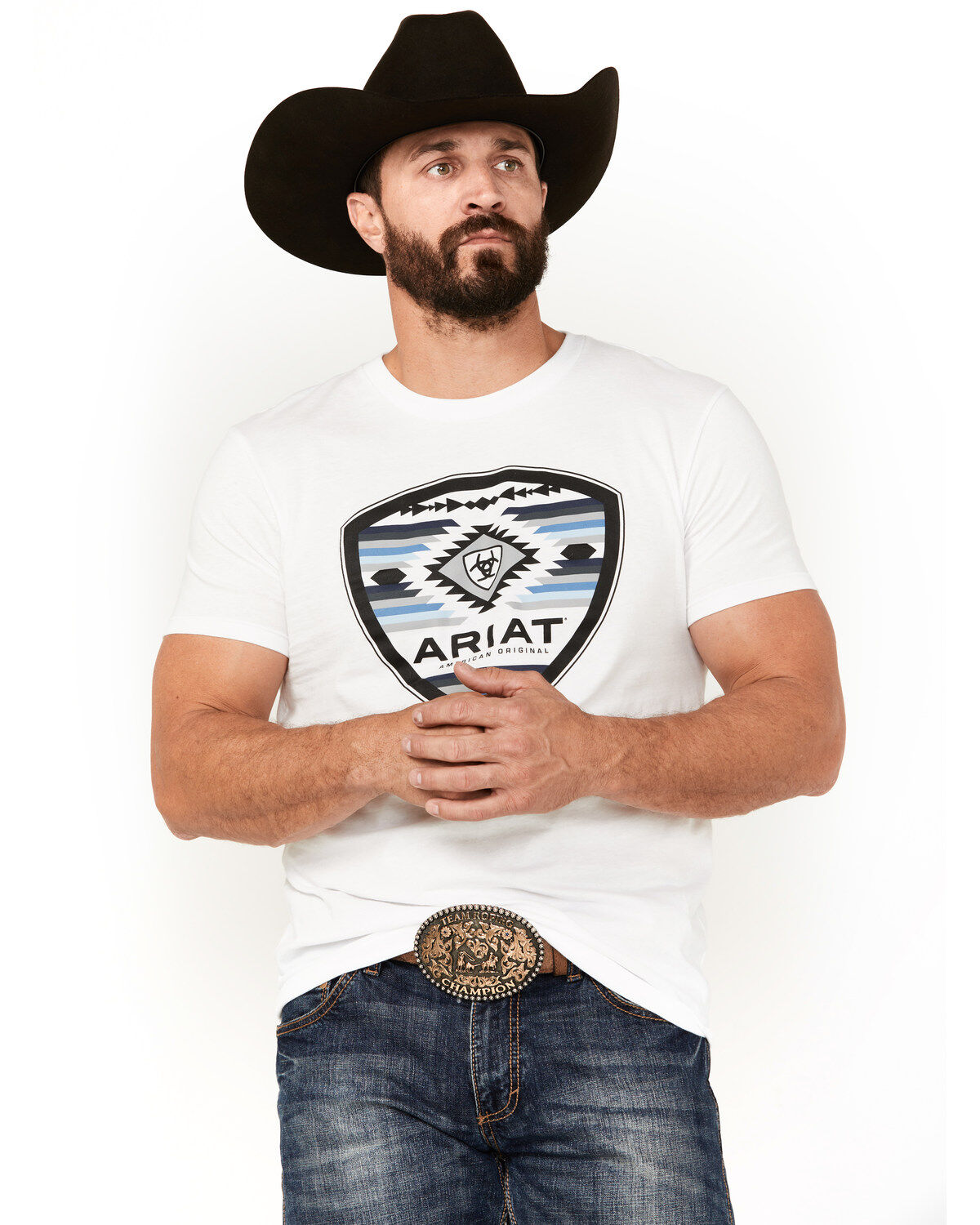 Ariat Men's Boot Barn Exclusive Geo Logo Short Sleeve Graphic T-Shirt, White, hi-res