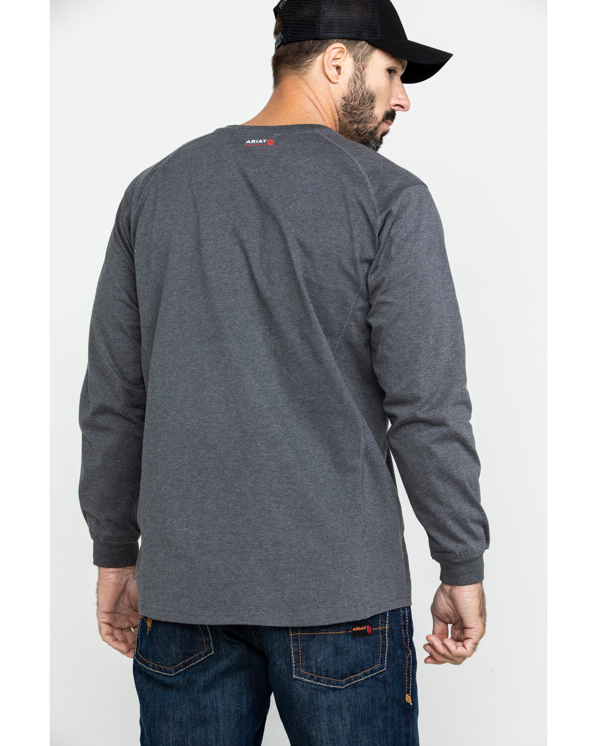 Image #2 - Ariat Men's FR Air Henley Long Sleeve Work Shirt - Tall, Charcoal, hi-res