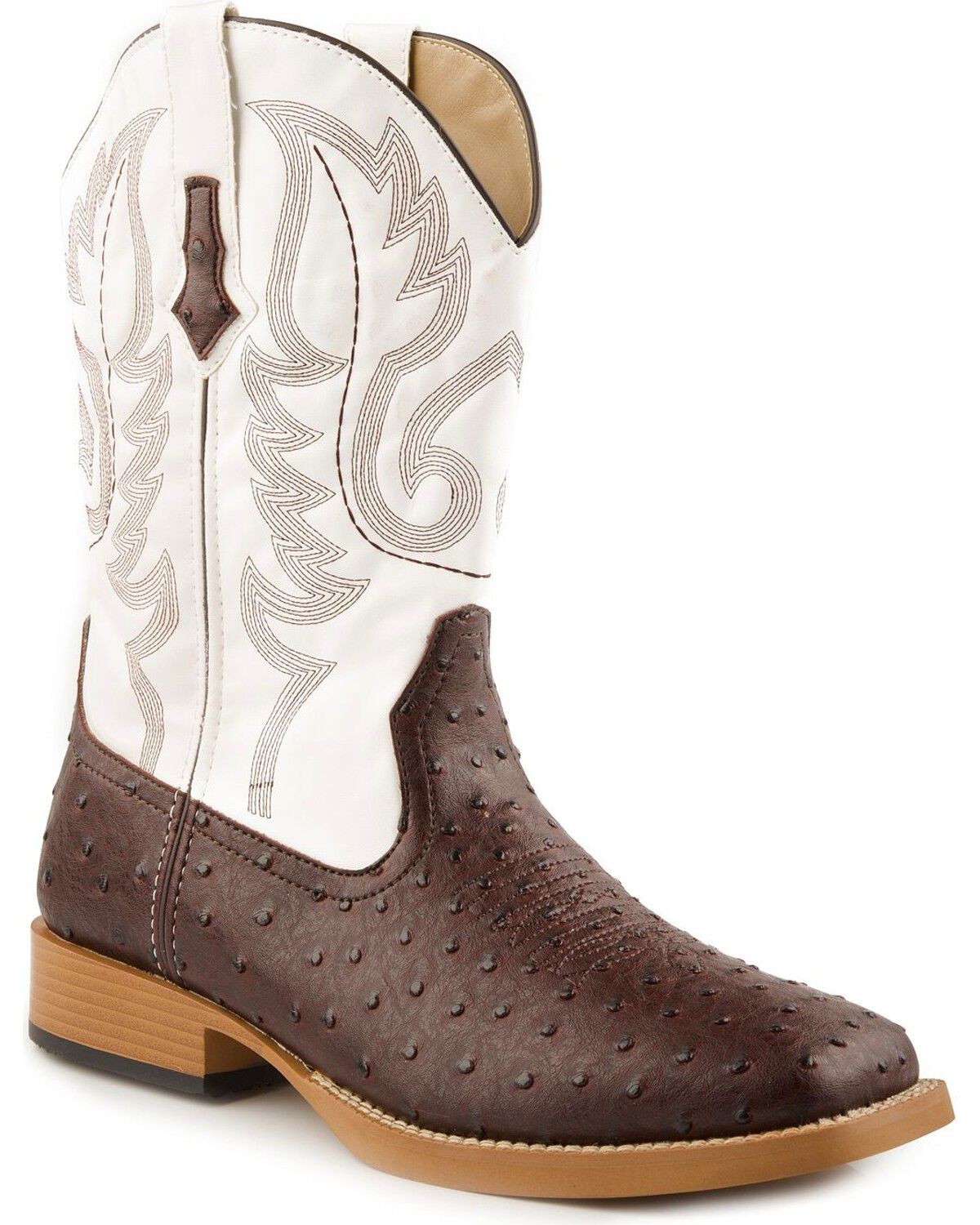 Image #1 - Roper Men's Ostrich Print Western Boots, Brown, hi-res