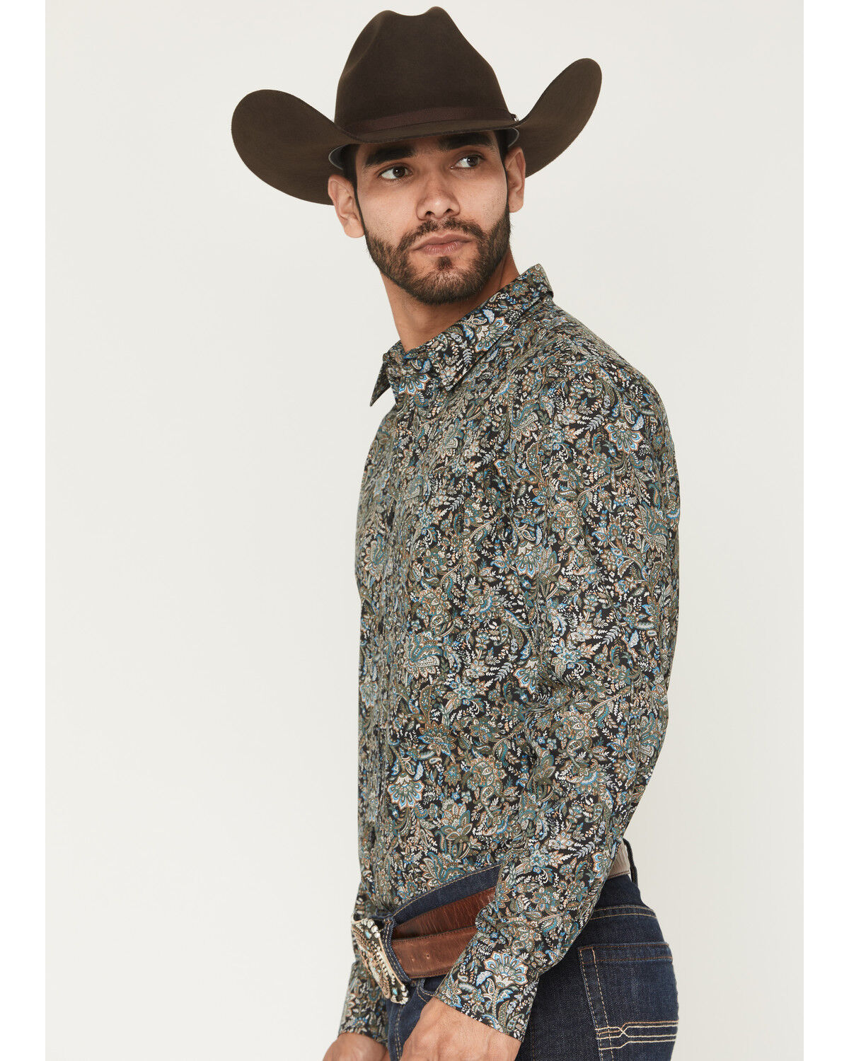 Image #2 - Gibson Trading Co Men's Last Call Paisley Print Long Sleeve Butt-Down Western Shirt - Big, Black, hi-res