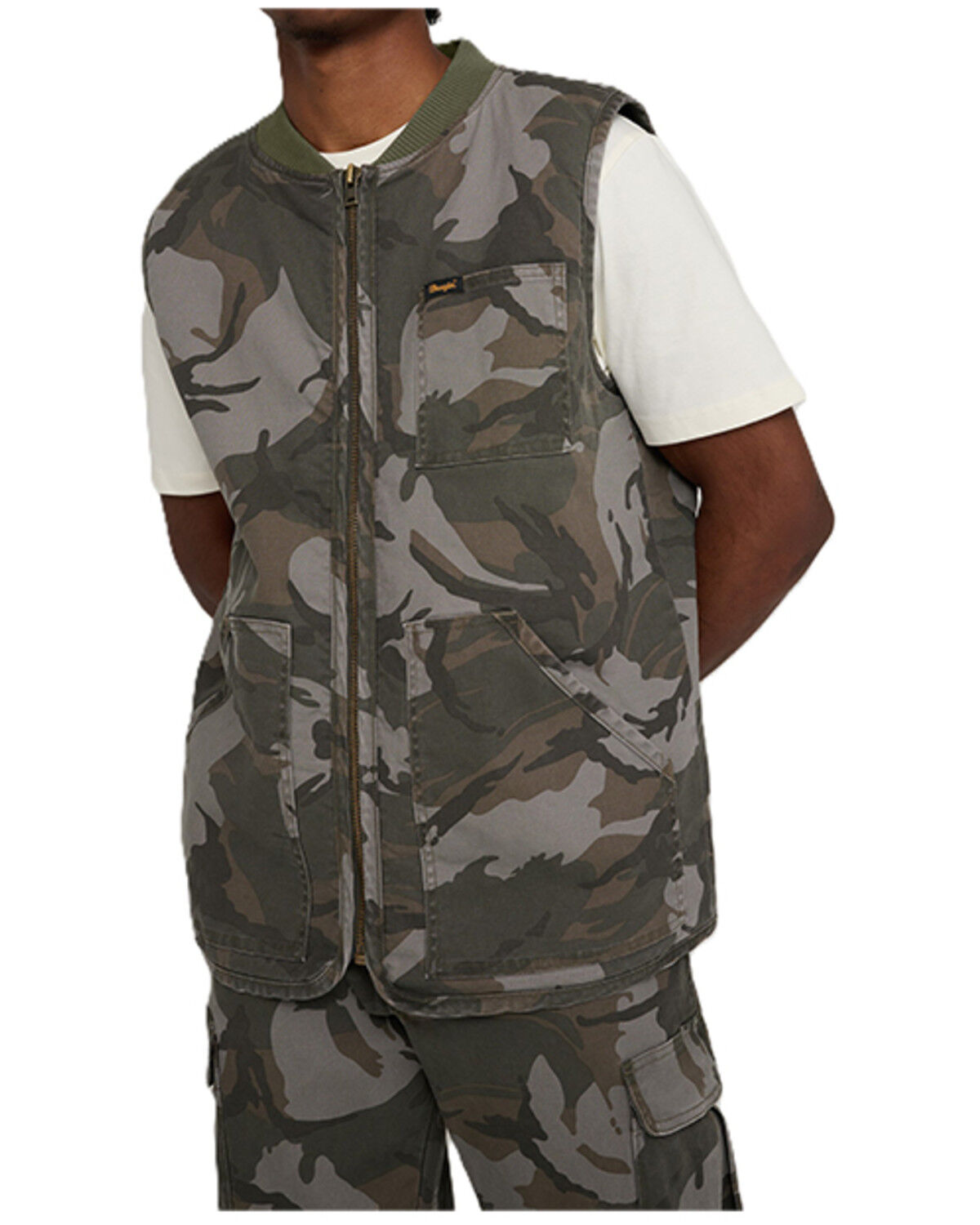 Wrangler X Stranger Things Men's Camo Print Zip-Up Canvas Vest, Camouflage, hi-res