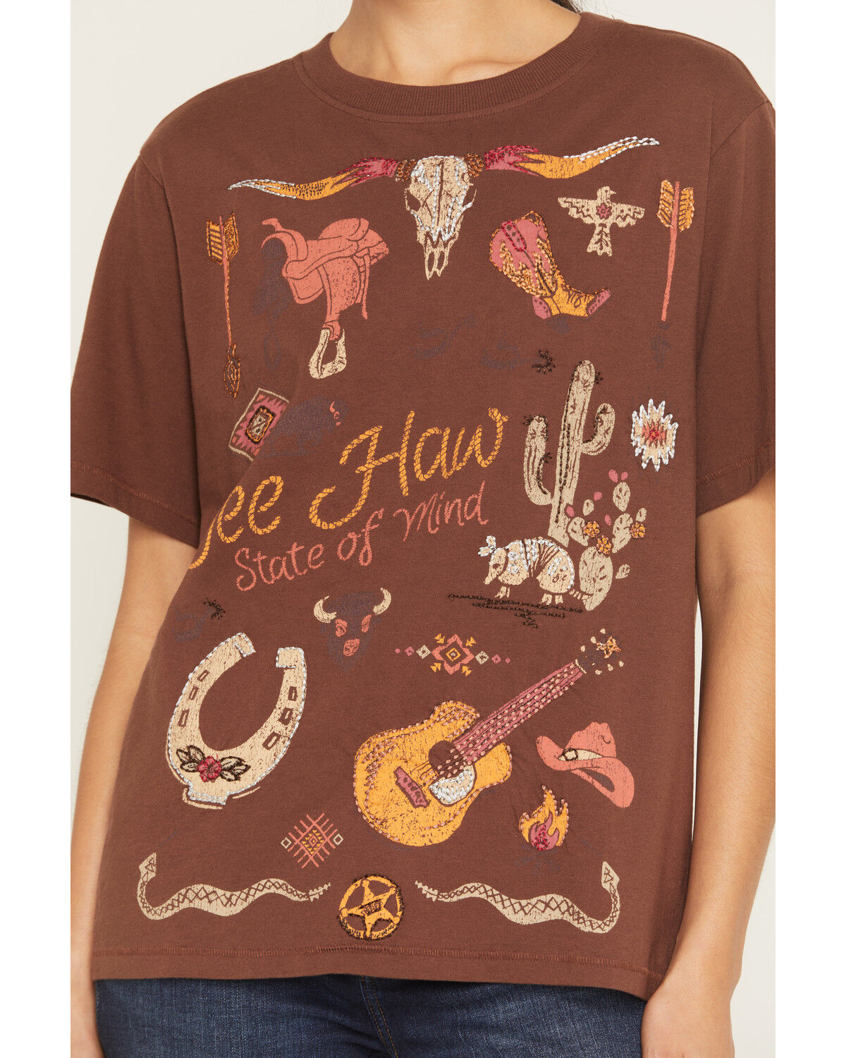 Image #3 - Shyanne Women's Western Embroidered Short Sleeve Graphic Tee, Chocolate, hi-res
