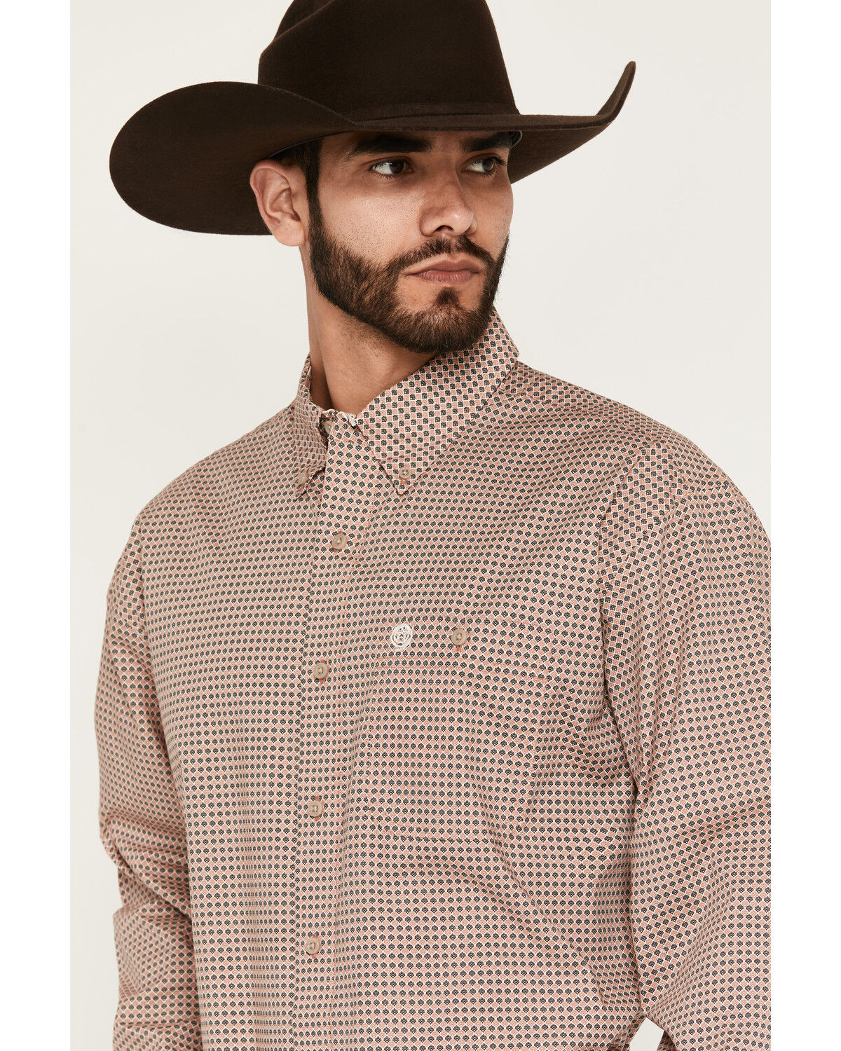 Image #2 - George Strait by Wrangler Men's Geo Print Long Sleeve Button-Down Stretch Western Shirt, Rust Copper, hi-res