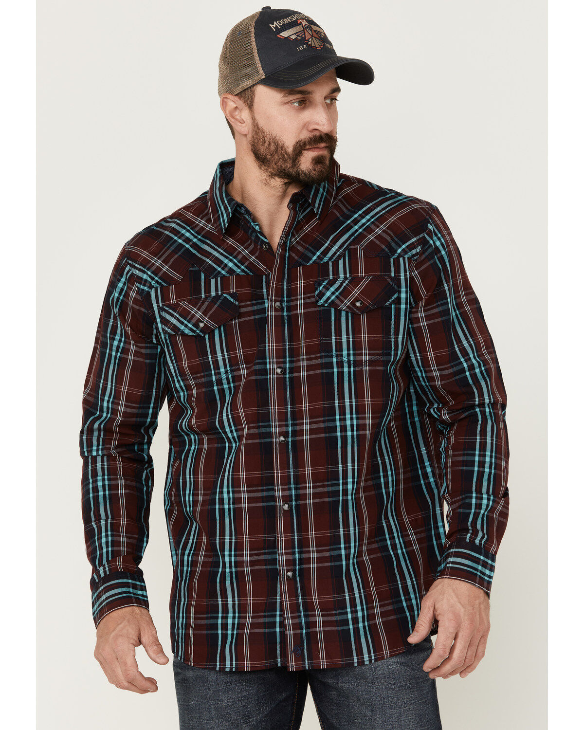 Image #1 - Moonshine Spirit&reg; Men's Fire Starter Large Plaid Long Sleeve Snap Western Shirt, Red, hi-res