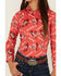 Image #3 - Cruel Girl Girls' Conversation Print Long Sleeve Button-Down Western Shirt , Coral, hi-res