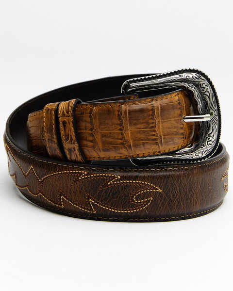 Image #1 - Cody James Men's Caiman Embroidered Belt, Brown, hi-res