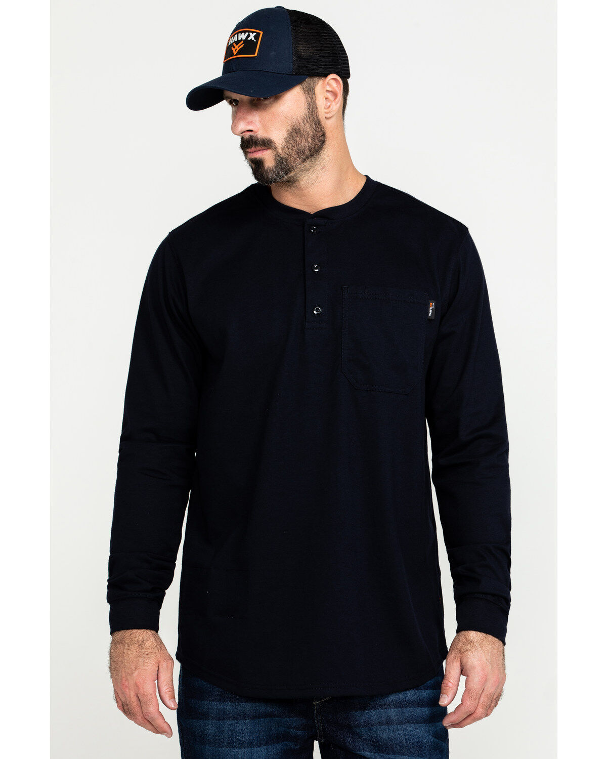 Image #1 - Hawx Men's Men's FR Pocket Henley Long Sleeve Work Shirt, Navy, hi-res