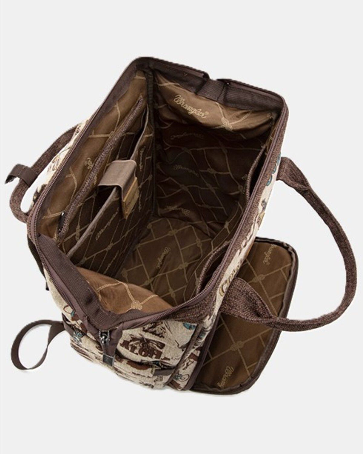 Image #4 - Wrangler Vintage Retro Cowboy Cool Print Backpack, Tan, hi-res