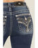 Image #2 - Miss Me Women's Dark Wash Mid Rise Embroidered Pocket 32" Bootcut Stretch Denim Jeans, Dark Wash, hi-res