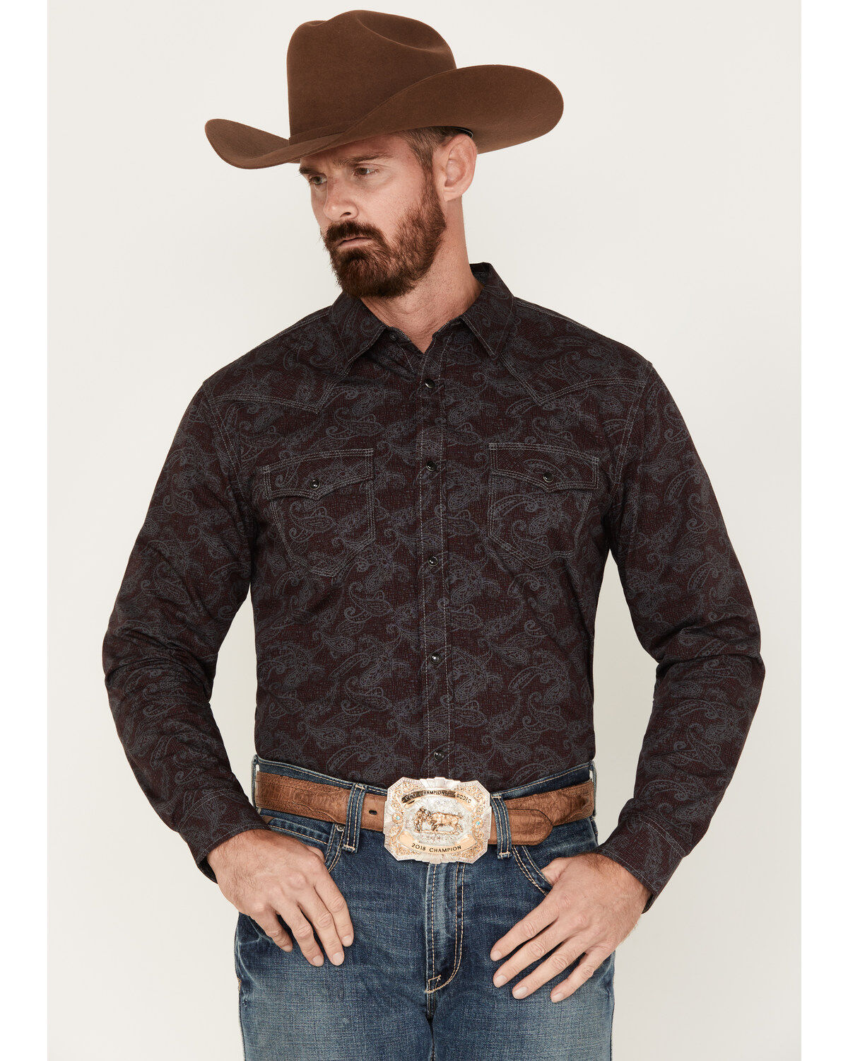 Image #1 - Moonshine Spirit&reg; Men's Stage Light Long Sleeve Snap Western Shirt, Grey, hi-res