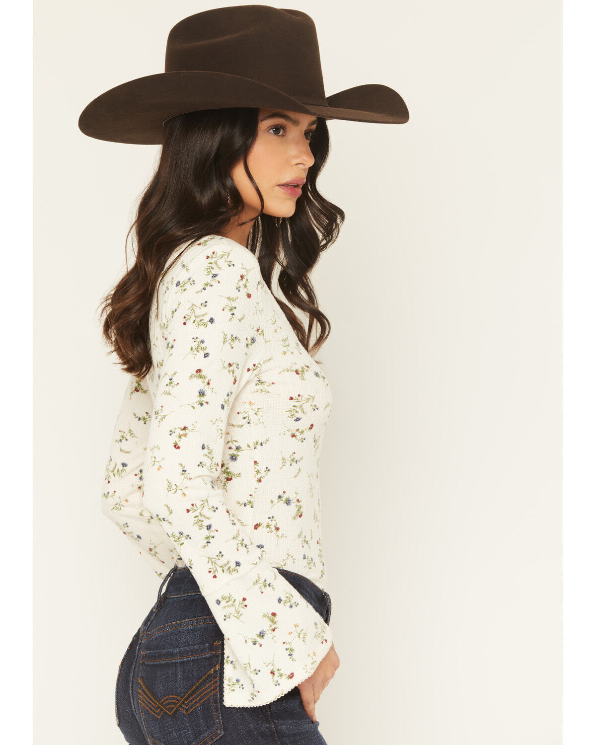 Image #3 - Idyllwind Women's Harborwood Floral Print Bell Long Sleeve Top, Cream, hi-res