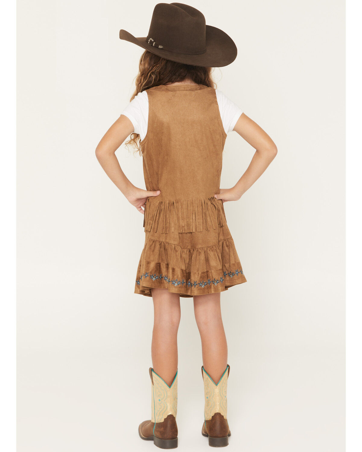Image #4 - Shyanne Girls' Embroidered Faux Suede Fringe Vest, Coffee, hi-res