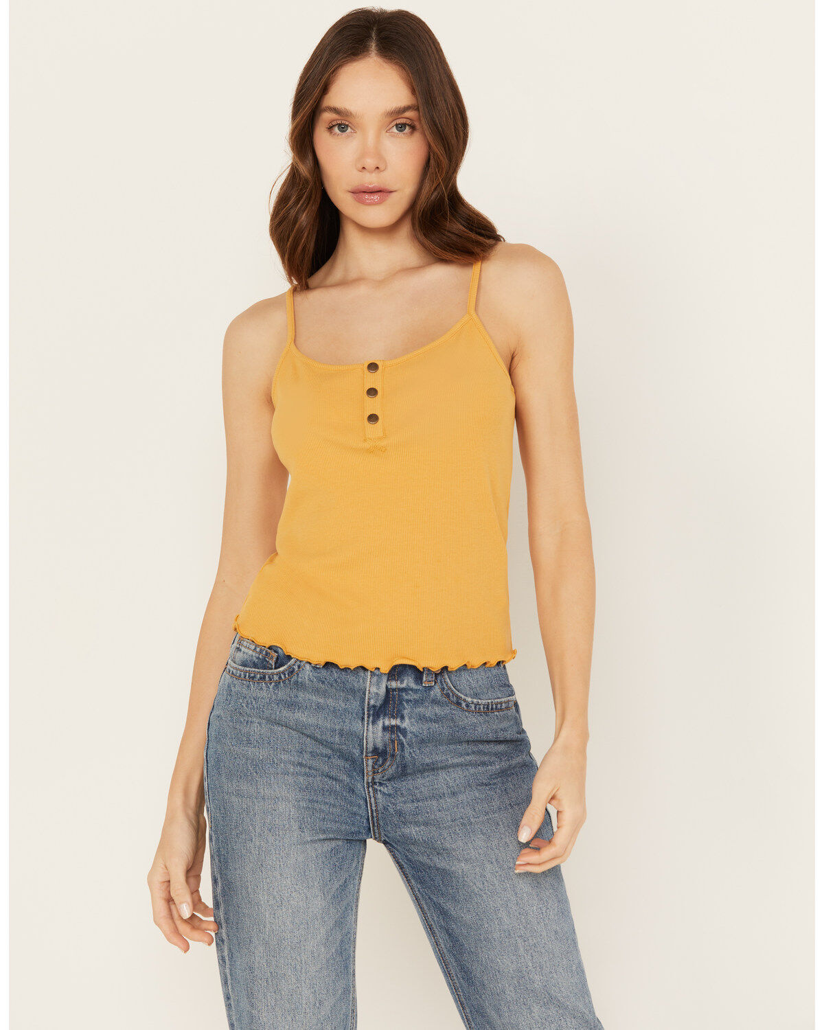 Image #1 - Cleo + Wolf Women's Rib Knit Henley Tank, Light Yellow, hi-res