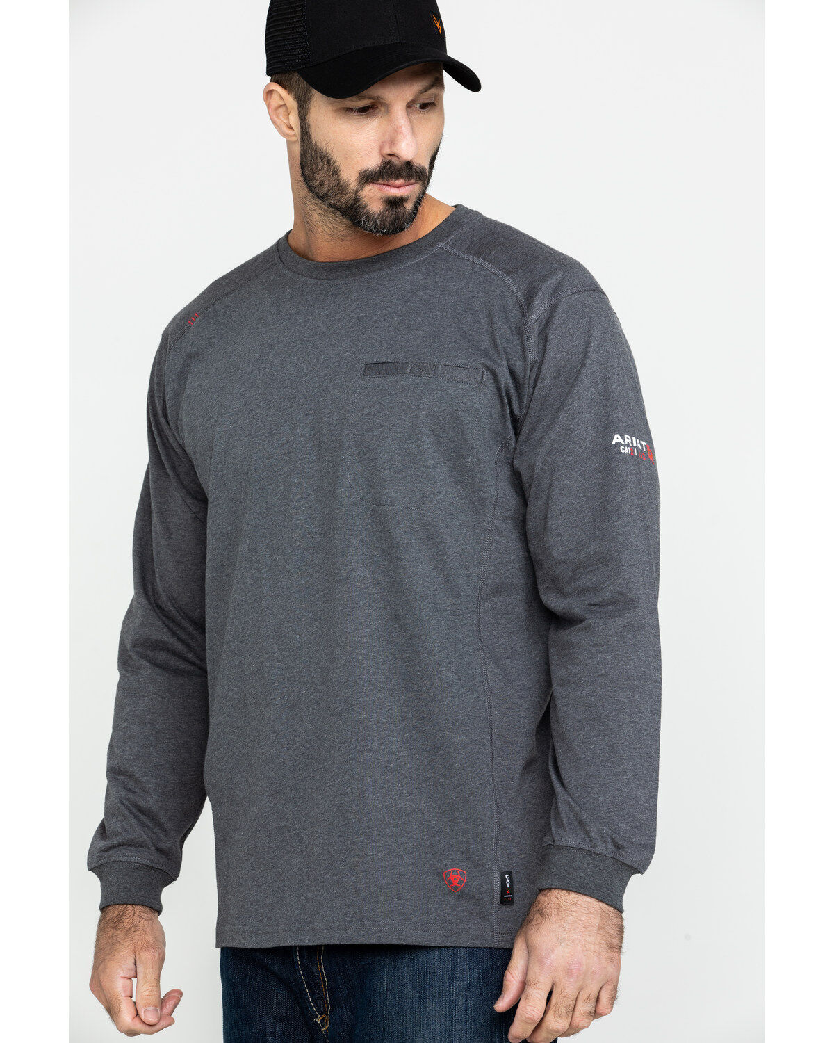Ariat Men's FR Air Crew Long Sleeve Work Shirt, Charcoal, hi-res