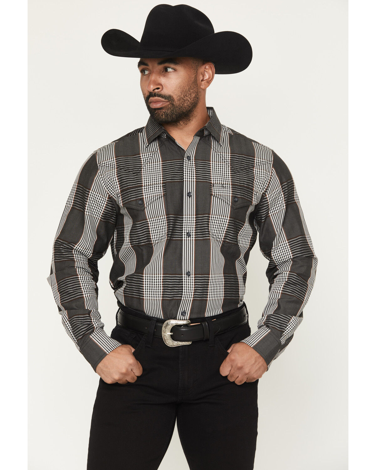 Image #1 - Cody James Black 1978&reg; Men's Ace Plaid Print Long Sleeve Button-Down Western Shirt, Charcoal, hi-res