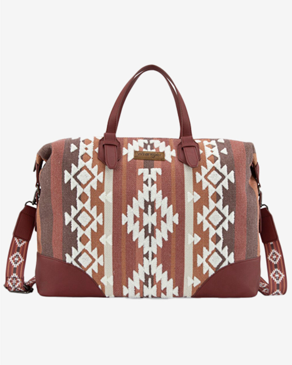 Wrangler Women's Sherpa Southwestern Print Canvas Duffle Bag, Burgundy, hi-res
