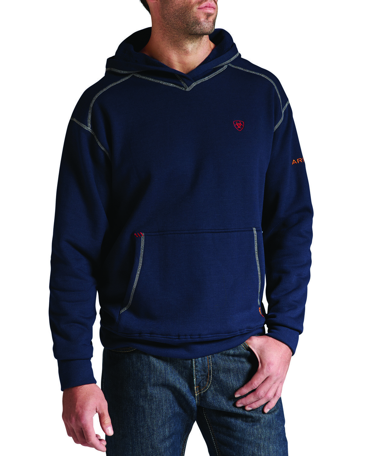 Image #2 - Ariat Men's Flame-Resistant Polartec Hooded Work Sweatshirt - Big and Tall, Navy, hi-res