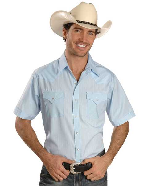 Image #1 - Ely Cattleman Men's Tone On Tone Western Shirt, Light Blue, hi-res