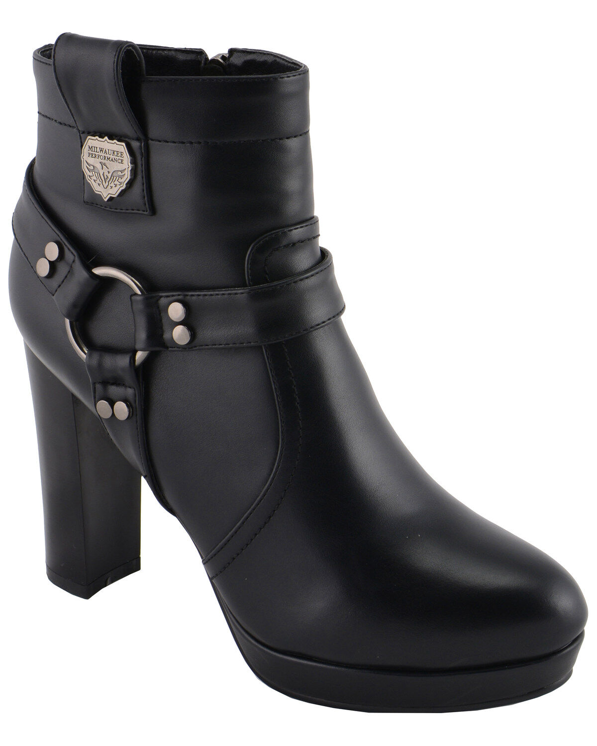 Milwaukee Leather Women's Block Heel Harness Booties - Round Toe, Black, hi-res