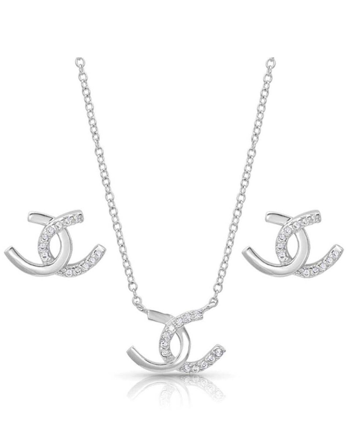 Montana Silversmiths Women's Horseshoe Happiness Jewelry Set - 2 Piece, Silver, hi-res