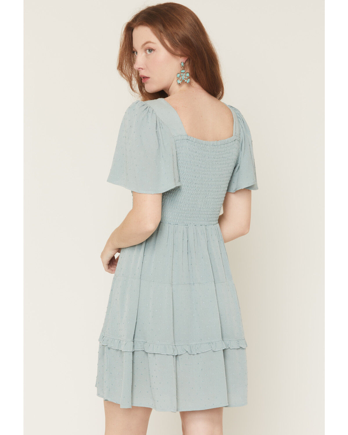 Image #4 - Wild Moss Women's Crochet Inset Short Sleeve Mini Dress, Aqua, hi-res