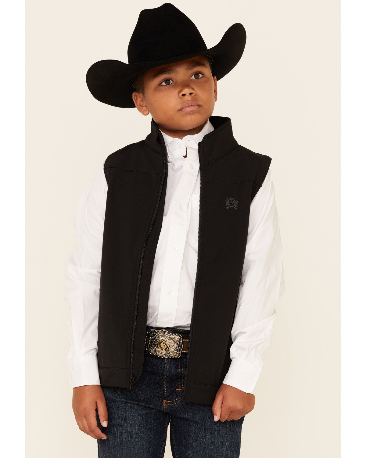 Cinch Boys' Solid Bonded Zip-Up Vest, Black, hi-res