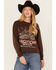 Image #1 - Cleo + Wolf Women's Embellished Sleeve Pullover Sweatshirt, Brown, hi-res