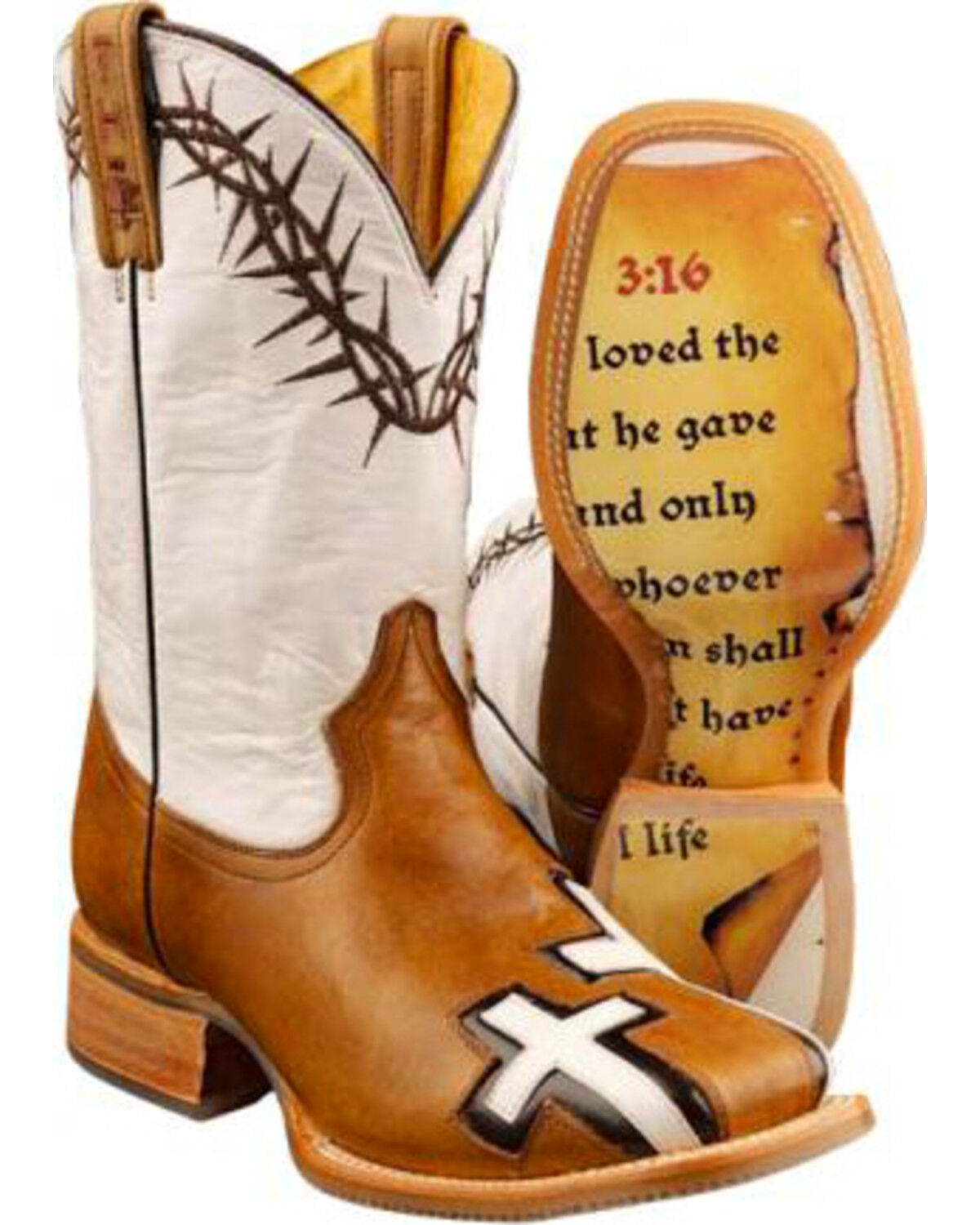 Tin Haul Men's Between Two Thieves John 3:16 Western Boots - Broad Square Toe, Brown, hi-res