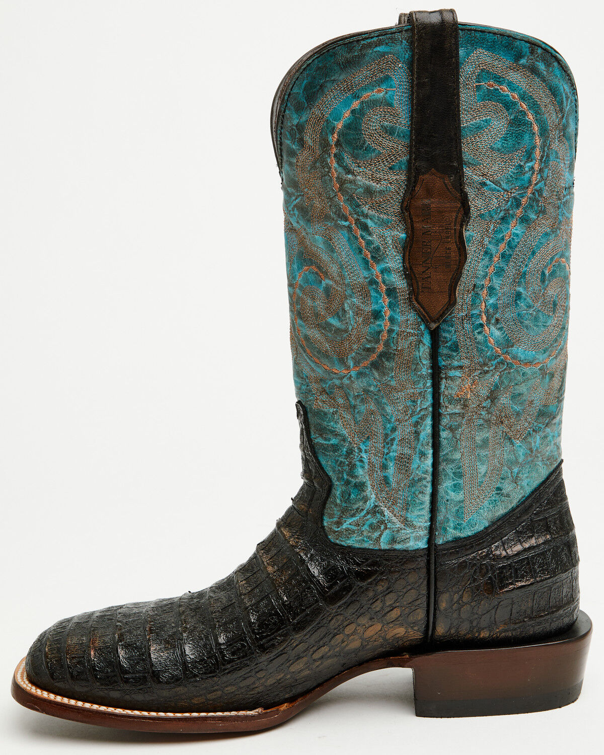 Image #3 - Tanner Mark Men's Caiman Print Western Boots - Broad Square Toe, Black, hi-res