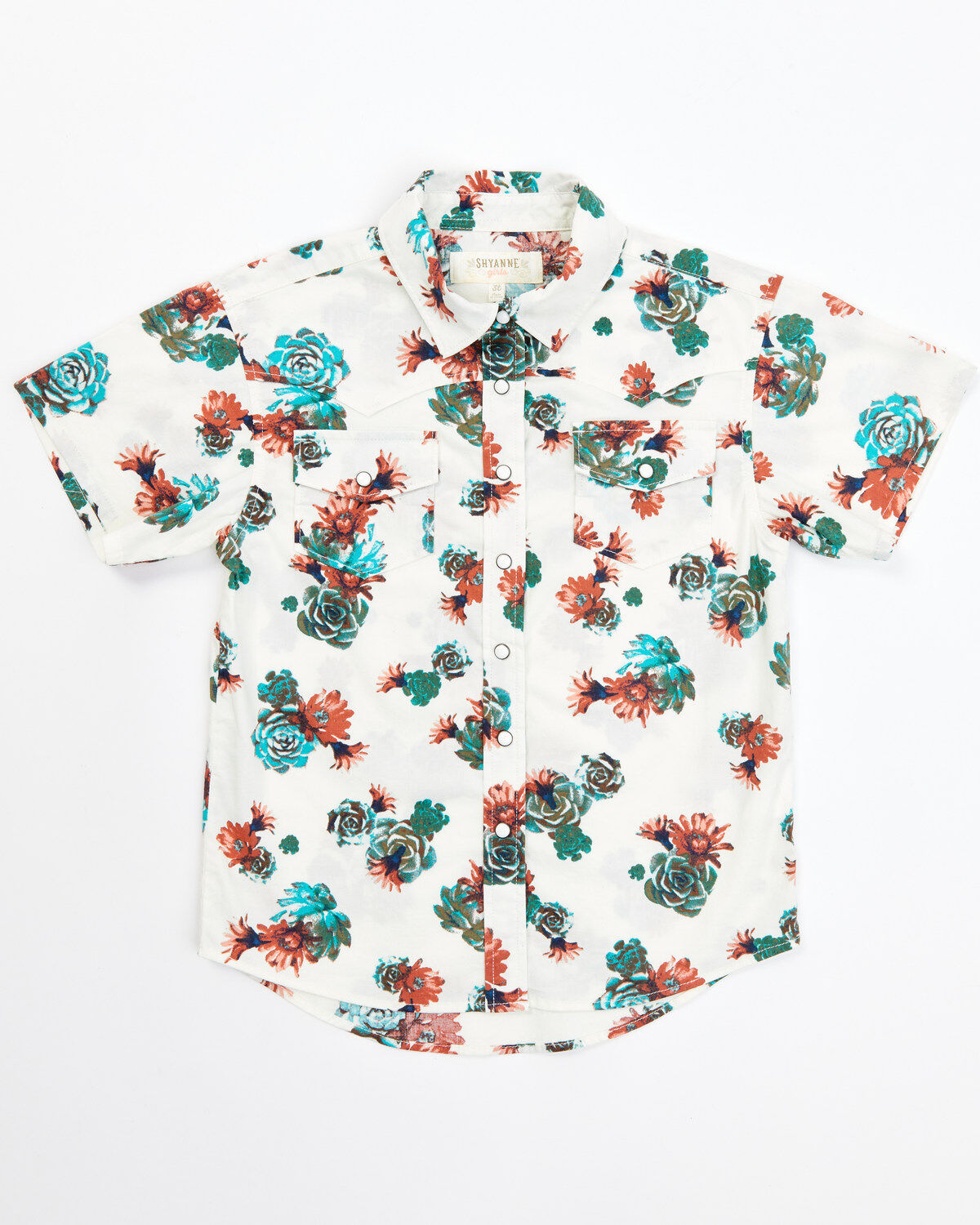 Image #1 - Shyanne Toddler Girls' Floral Print Short Sleeve Western Pearl Snap Shirt, Ivory, hi-res