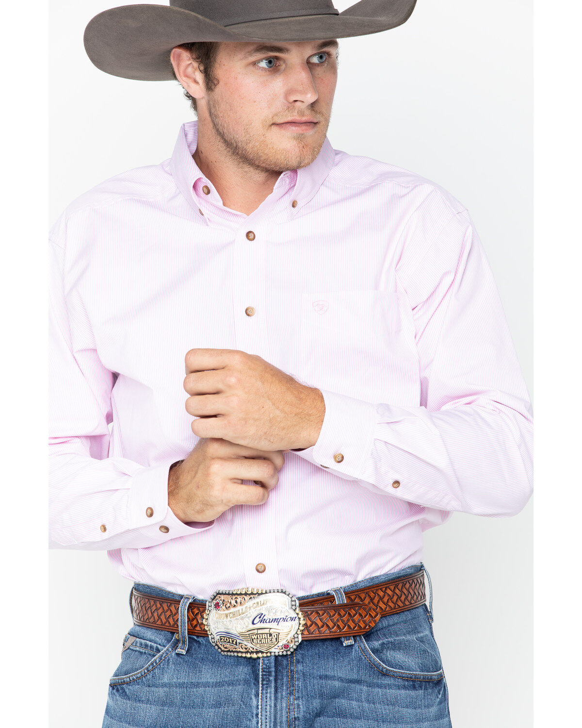 Ariat Men's Pink Dayne Mini Striped Long Sleeve Shirt - Big & Tall, Pink, hi-res